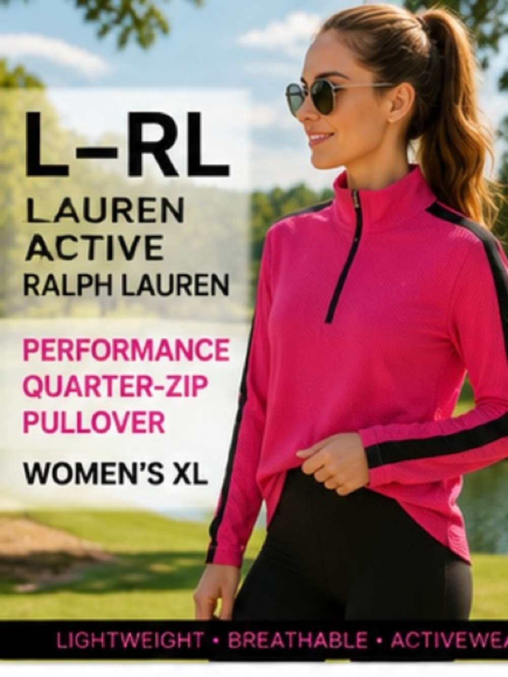 Lauren Active Ralph Lauren Quarter Zip Pullover Hot Pink Black XL Golf